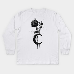 Black rose and moon Kids Long Sleeve T-Shirt